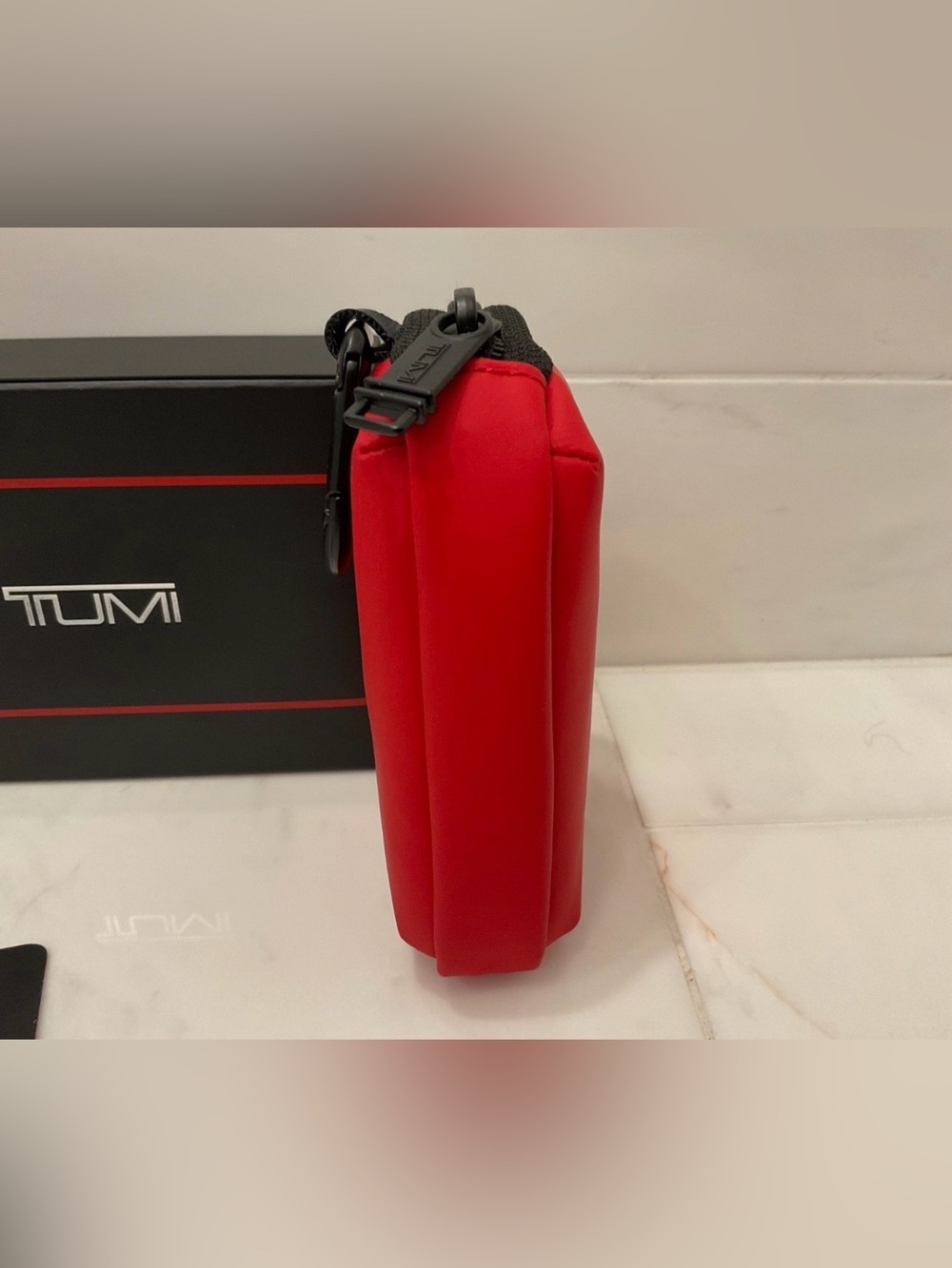NEW Tumi + 5.0” x 3.5” Polyurethane Modular Accessory Zip Pouch - TUMI RED - Picture 4 of 8